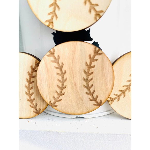 Set of 4 Handmade Natural Wood Baseball Magnets (BM) - Picture 2 of 4